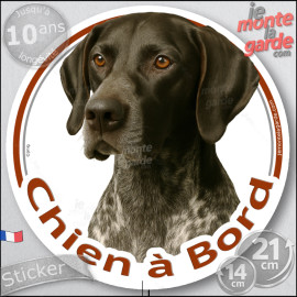 Braque Allemand noir, sticker autocollant rond "Chien à Bord" disque adhésif vitre voiture, chien auto photo, résiste pluie sole