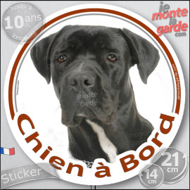 Cane Corso Italiano noir, sticker voiture photo rond "Chien à Bord" résiste puis soleil gel, idée cadeau