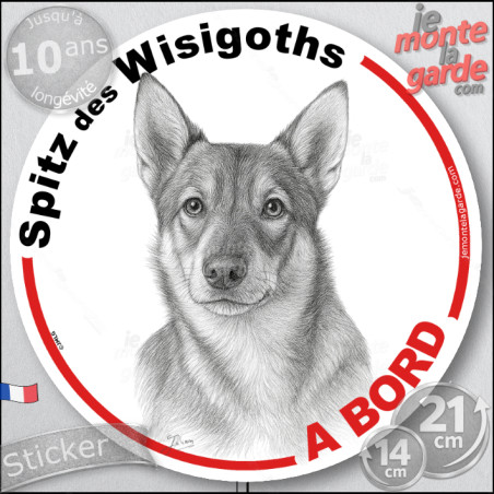 Spitz des Visigoths Vallhund Suédois, sticker autocollant rond "Chien à Bord" disque adhésif vitre voiture photo, résiste pluie 