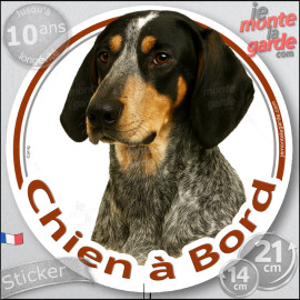 Bleu de Gascogne, disque photo autocollant "Chien à Bord" Disque vitre voiture, résiste pluie soleil gel, idée cadeau