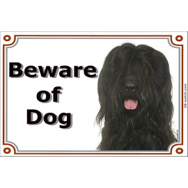 gate sign 2 sizes beware of dog briard black head plaque panel placard