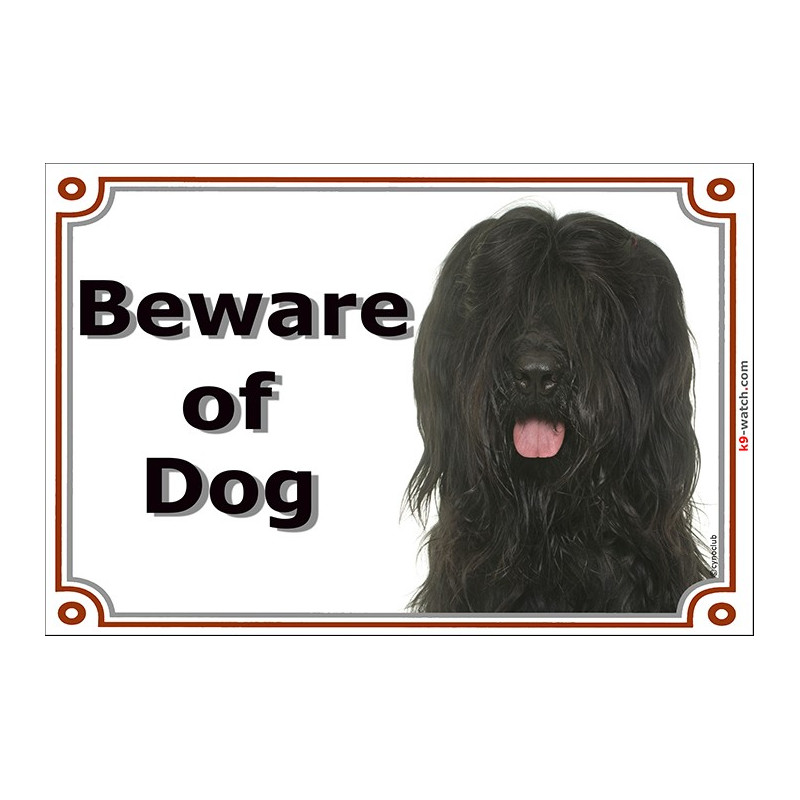 gate sign 2 sizes beware of dog briard black head plaque panel placard