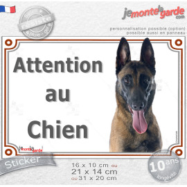 Berger Belge Malinois, panneau autocollant "Attention au Chien" Pancarte photo sticker adhésif, résiste pluie soleil gel, idée c