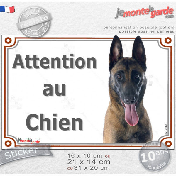 Berger Belge Malinois, panneau autocollant "Attention au Chien" Pancarte photo sticker adhésif, résiste pluie soleil gel, idée c Berger Belge Malinois, panneau autocollant "Attention au Chien" Pancarte photo sticker adhésif, résiste pluie soleil gel, idée c