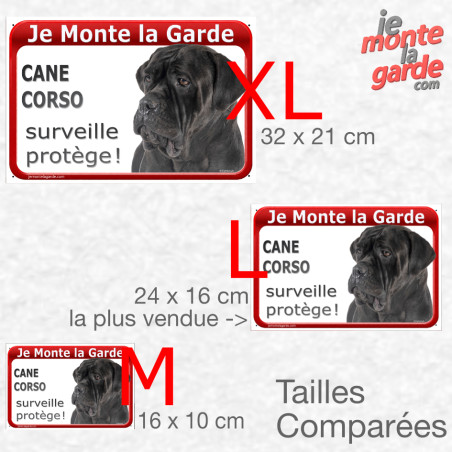 Plaque portail rouge photo " Je Monte la Garde, notre Cane Corso noir surveille et protège" résiste dehors, 3 Tailles D