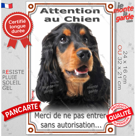 Cocker Anglais Noir et Feu, Pancarte Portail Verticale "Attention au Chien, merci de ne pas entrer sans autorisation" photo, rés