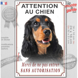 Cocker Anglais Noir et Feu, Pancarte Portail Verticale "Attention au Chien, merci de ne pas entrer sans autorisation" photo, rés