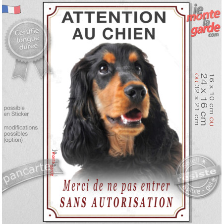 Cocker Anglais Noir et Feu, Pancarte Portail Verticale "Attention au Chien, merci de ne pas entrer sans autorisation" photo, rés