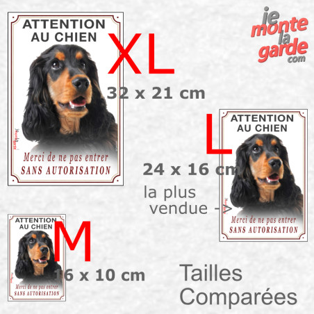 Cocker Anglais noir et feu, plaque portail verticale "Attention au Chien, merci de ne pas entrer sans autorisation" 3 Tailles D