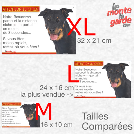 Beauceron noir et feu, plaque humour photo "parcourt distance Niche-Portail en moins de 3 secondes" 3 Tailles E