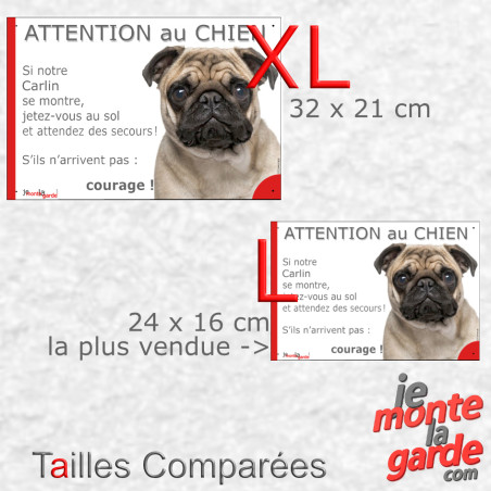 Carlin fauve, plaque portail humour "Attention au Chien, Jetez Vous au Sol et  attendez des secours" résiste dehors, 3 Tailles D