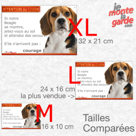 Beagle tricolore, plaque portail humour "Attention au Chien, Jetez Vous au Sol, attendez secours" résiste dehors, 3 Tailles D