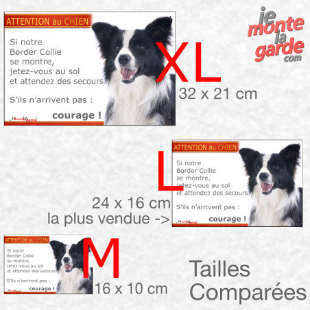 Border Collie noir et blanc poil long, plaque portail humour "Attention au Chien, Jetez Vous au Sol" résiste dehors, 3 Tailles D