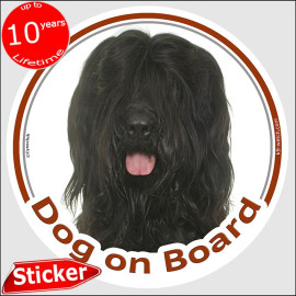 black Briard, car circle sticker "Dog on board" decal adhesive label Berger de Brie photo notice
