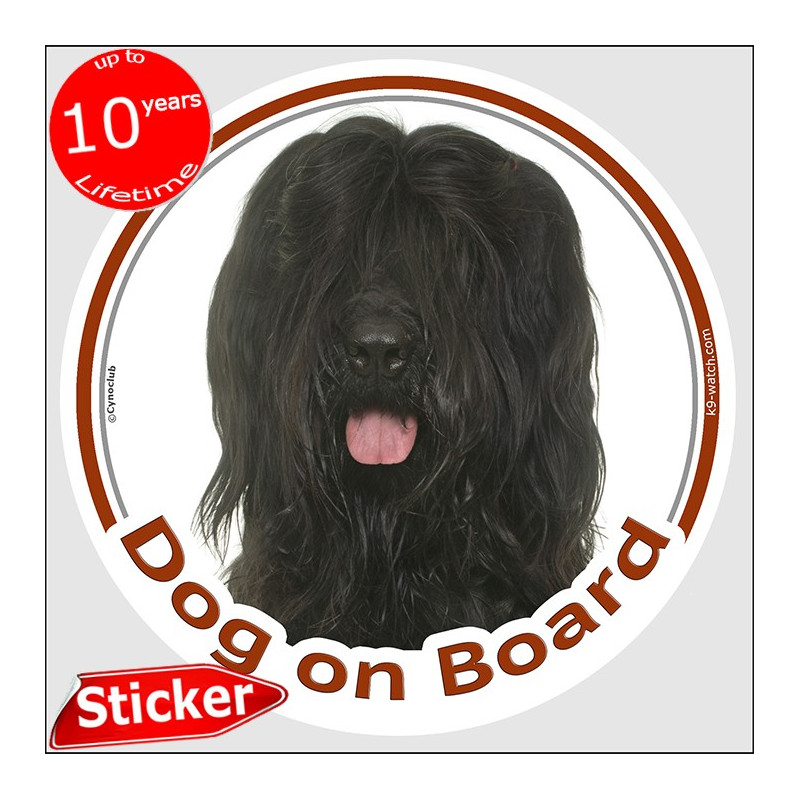 black Briard, car circle sticker "Dog on board" decal adhesive label Berger de Brie photo notice