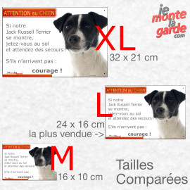 Jack Russell Terrier noir et blanc, plaque portail humour "Attention au Chien, Jetez Vous au Sol" résiste dehors, 3 Tailles E
