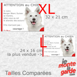 Berger Blanc Suisse, plaque portail humour "Attention au Chien, Jetez Vous au Sol attendez secours" résiste dehors, 3 Tailles D