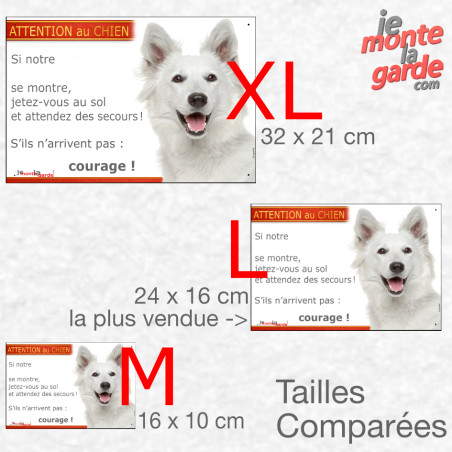 Berger Blanc Suisse, plaque humour "Attention au Chien, Jetez Vous au Sol" 3 Tailles
