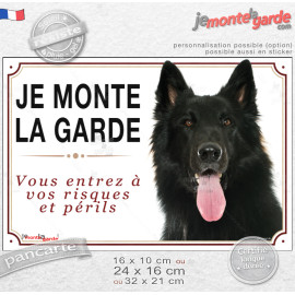 Berger belge Groenendael Tête, Plaque portail "Je Monte la Garde, vous entrez à vos risques et périls" photo, résiste pluie sole