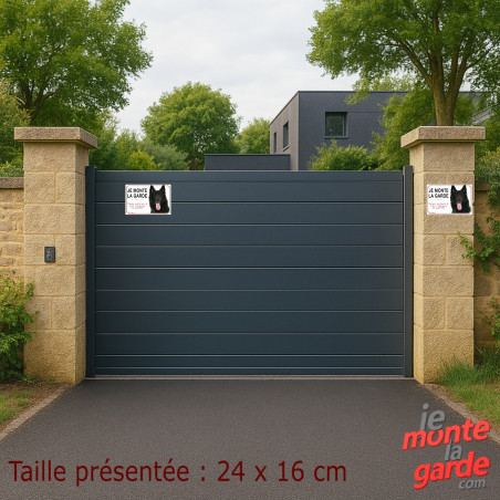 Berger belge Groenendael Tête, Plaque portail "Je Monte la Garde, vous entrez à vos risques et périls" comparaison des tailles d