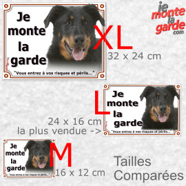 Beauceron, plaque portail "Je Monte la Garde, risques et périls" 3 Tailles