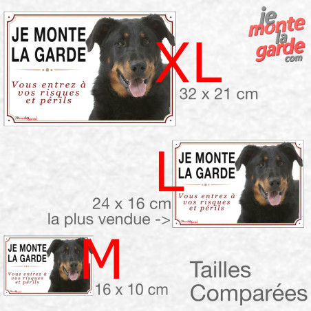 Beauceron, plaque portail "Je Monte la Garde, risques et périls" 3 Tailles