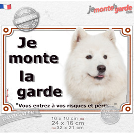 Samoyède Tête, plaque portail "Je Monte la Garde, vous entrez à vos risques et périls" photo, résiste puis soleil gel, idée cade