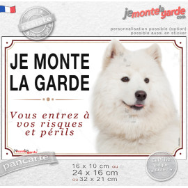 Samoyède Tête, plaque portail "Je Monte la Garde, vous entrez à vos risques et périls" photo, résiste puis soleil gel, idée cade