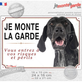 Braque Allemand noir, Plaque Portail "Je Monte la Garde, vous entrez à vos risques et périls" photo, résiste pluie soleil gel, i