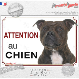 Staffie bringé Tête, plaque portail photo "Attention au Chien" race Staffordshire Bull Terrier, résiste pluie soleil gel