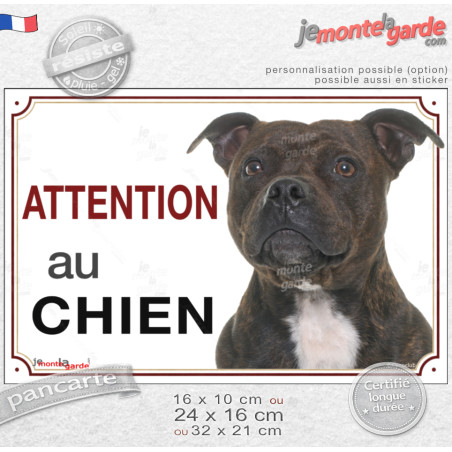 Staffie bringé Tête, plaque portail photo "Attention au Chien" race Staffordshire Bull Terrier, résiste pluie soleil gel