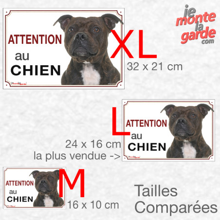 Staffie bringé, plaque portail photo "Attention au Chien" résiste pluie soleil gel, idée cadeau, 3 Tailles D