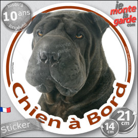 Shar-Peï noir, sticker autocollant rond "Chien à Bord" Disque adhésif vitre sharpei voiture photo, résiste plus de soleil gel, i