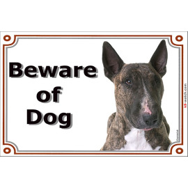 Portal Sign, 2 Sizes Beware of Dog, Brindle English Bull Terrier head, Gate plate