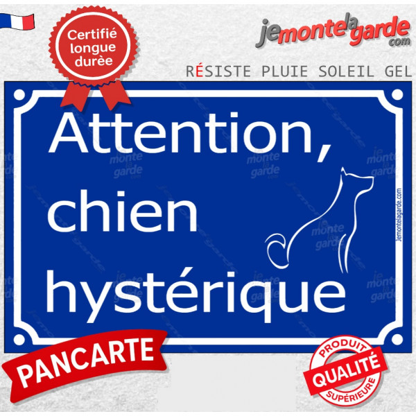 "Attention, Chien Hystérique" pancarte bleue portail humour, avec look de plaque de rue, résiste pluie soleil gel, idée cadeau "Attention, Chien Hystérique" pancarte bleue portail humour, avec look de plaque de rue, résiste pluie soleil gel, idée cadeau