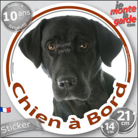 Labrador noir Tête, sticker autocollant rond "Chien à Bord" Disque photo adhésif vitre voiture, résiste pluie soleil gel, idée c