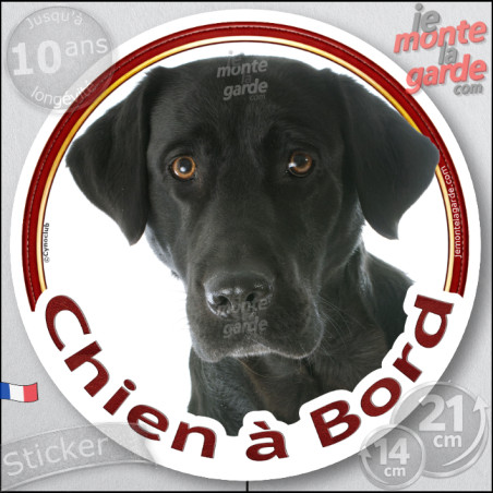 Labrador noir Tête, sticker autocollant rond "Chien à Bord" Disque photo adhésif vitre voiture, résiste pluie soleil gel, idée c