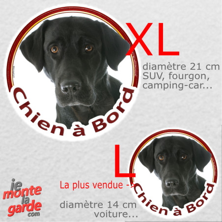 Labrador noir, sticker voiture rond photo "Chien à Bord" résiste pluie soleil gel, idée cadeau, 2 Tailles D