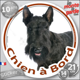Scottish Terrier noir, sticker autocollant rond "Chien à Bord" Disque adhésif vitre voiture photo, résiste pluie soleil gel, idé
