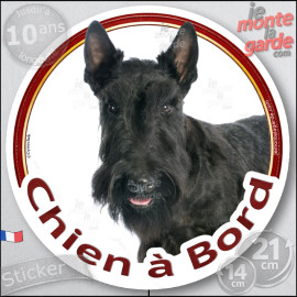 Scottish Terrier noir, sticker autocollant rond "Chien à Bord" Disque adhésif vitre voiture photo, résiste pluie soleil gel, idé