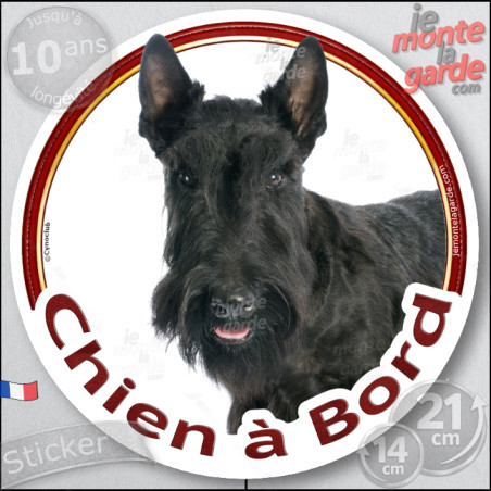 Scottish Terrier noir, sticker autocollant rond "Chien à Bord" Disque adhésif vitre voiture photo, résiste pluie soleil gel, idé