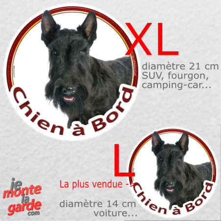 Scottish Terrier noir, sticker voiture rond photo "Chien à Bord" résiste pluie soleil gel, idée cadeau, 2 Tailles D