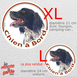 Epagneul Breton noir et blanc, sticker voiture rond photo "Chien à Bord" résiste à l'extérieur, idée cadeau, 2 Tailles D