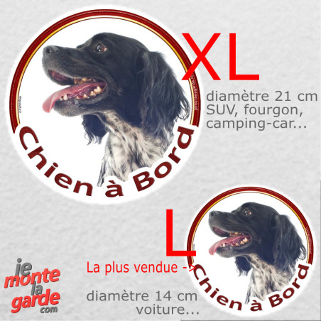 Epagneul Breton noir et blanc, sticker voiture rond photo "Chien à Bord" résiste à l'extérieur, idée cadeau, 2 Tailles D