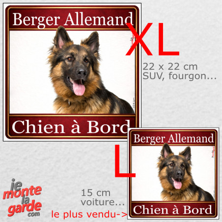 Berger Allemand à poils longs, sticker voiture photo carré "Chien à Bord" résiste pluie soleil gel, idée cadeau, 2 Tailles D