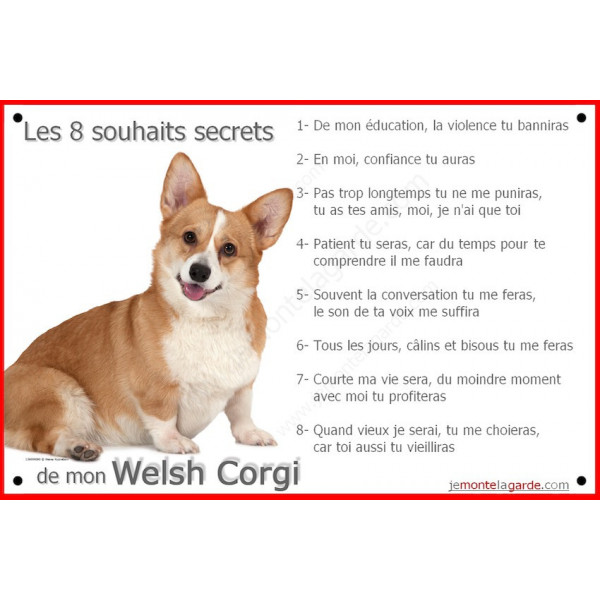 Plaque 24 cm CDT, 8 Souhaits Secrets, Welsh Corgi Tête