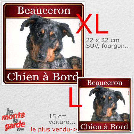 Beauceron arlequin, sticker voiture photo carré "Chien à Bord" résiste pluie soleil gel, idée cadeau, 2 Tailles D
