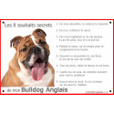 Bulldog Anglais Tête, plaque "Les 8 Souhaits Secrets" 24 cm CDT