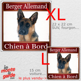 Berger Allemand à poils courts, sticker voiture photo carré "Chien à Bord" résiste pluie soleil gel, idée cadeau, 2 Tailles D