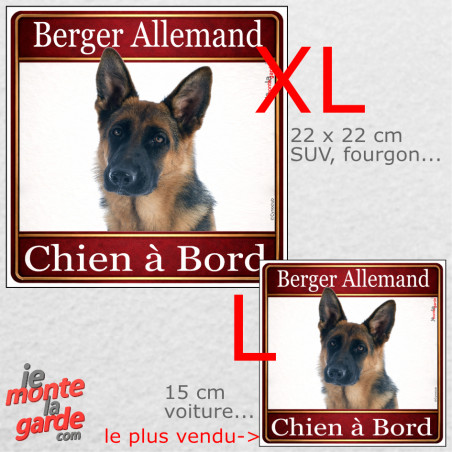 Berger Allemand à poils courts, sticker voiture photo carré "Chien à Bord" résiste pluie soleil gel, idée cadeau, 2 Tailles D